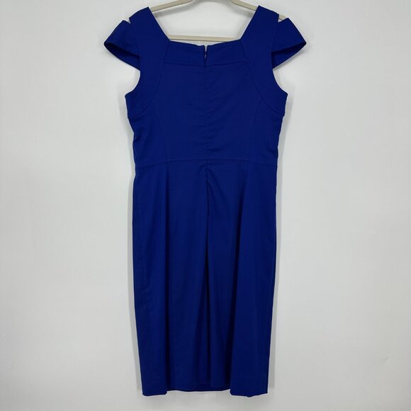 Milly Sheath Dress 10 Keithly Cut Out Cold Shoulder Cocktail Fitted Royal Blue - Picture 3 of 11